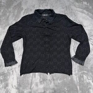 Sag Harbor Lace Shirt Womens L Black Stretch Long Sleeve Floral Sheer Whimsigoth